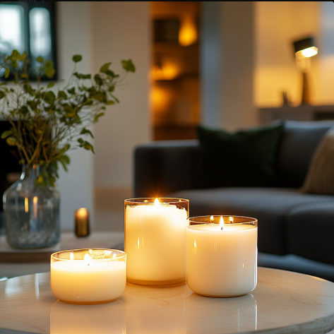 Three glowing memorial candles creating a peaceful atmosphere of remembrance in Healdsburg, CA.
