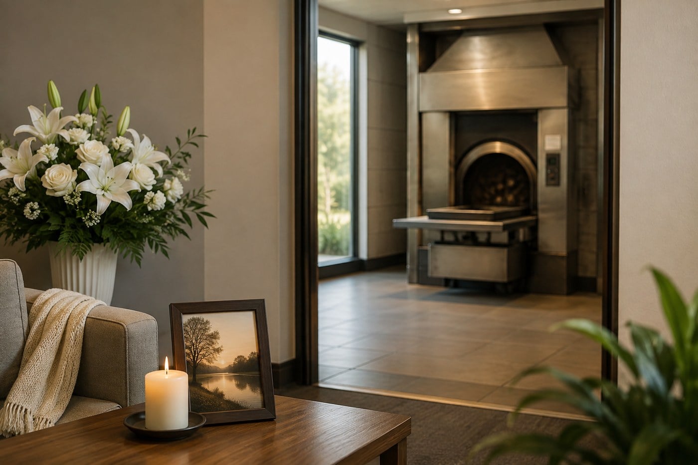 onsite-crematory-with-memorial-flowers-and-candle-in-santa-rosa-ca