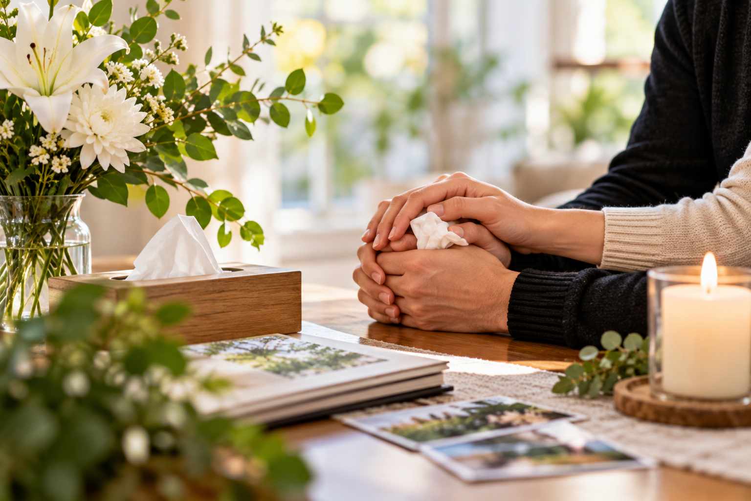 Caring hands offer grief support to a family in Healdsburg, CA.